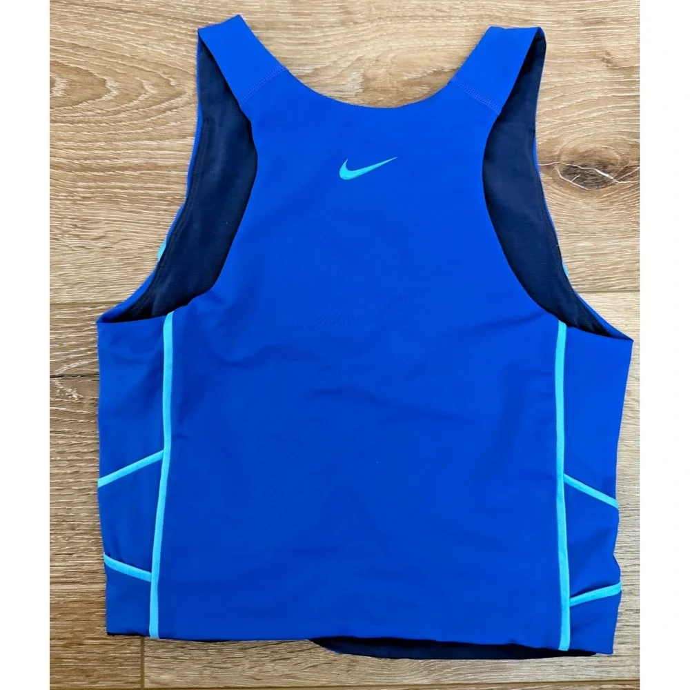Nike Pro Dri-FIT Cropped Tank Top Womens XS Blue Teal Trim DQ6295-405
